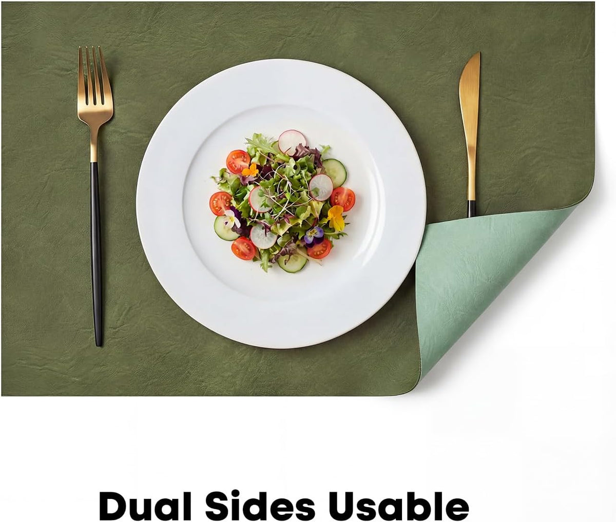 Artoid Mode Olive Green Faux Leather Placemats Set of 12, 12x18 Inch Waterproof Wipeable Heat Resistant Vinyl Place