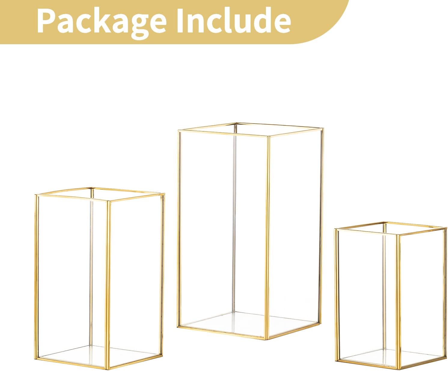 Nuptio Glass Hurricane Candle Holder Set of 3 Gold Pillar Candle Holders Large Rectangular Candleholder Table