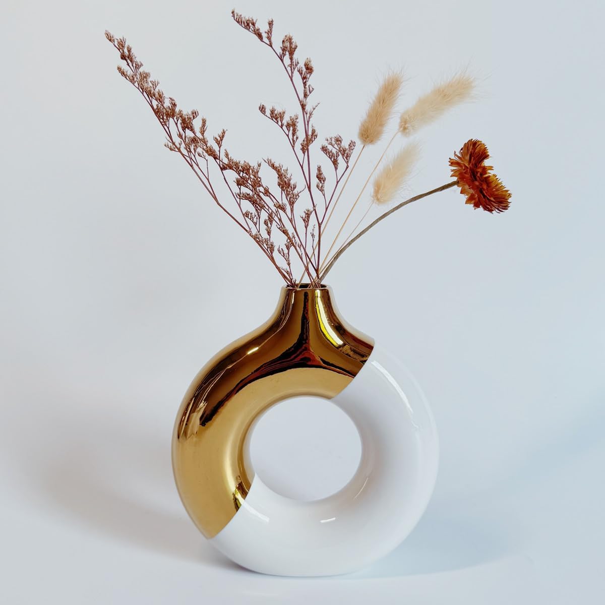 Modern Ceramic Vase for Pampas Grass / Small / White Gold