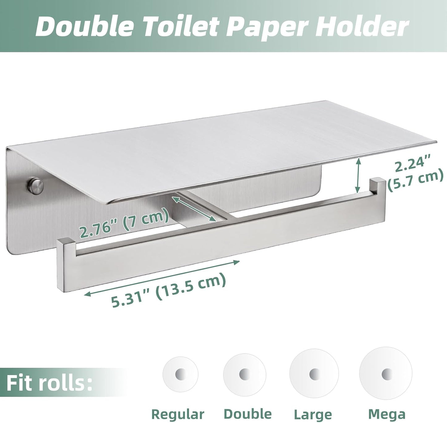 APLusee Dual Roll Toilet Paper Holder, Brushed Nickel, 304 Stainless Steel | Multiuse Top Shelf, Air Freshener & Tissue