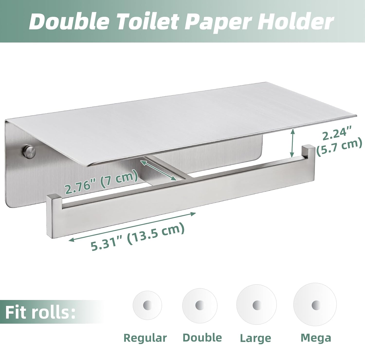 APLusee Dual Roll Toilet Paper Holder, Brushed Nickel, 304 Stainless Steel | Multiuse Top Shelf, Air Freshener & Tissue