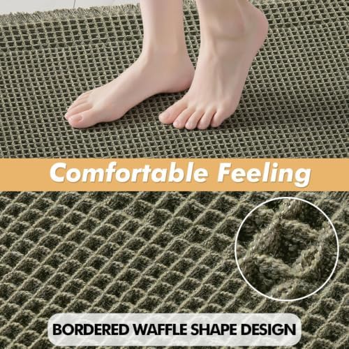 MIULEE Set of 2 Waffle Bathroom Rugs Bordered Mat Green 17"x24"+18"x30"