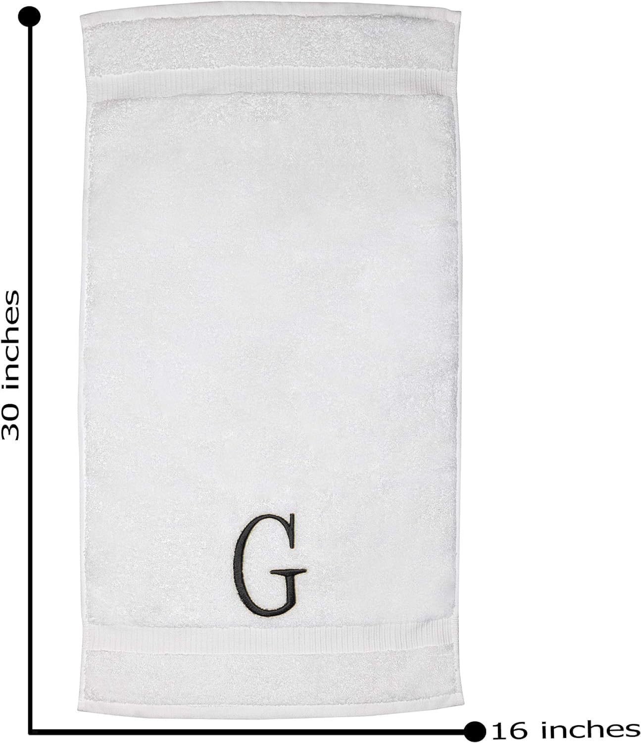 White with Dark Gray Monogrammed Hand Towels for Bathroom Set of 2 Letter G | Luxury Hotel Quality Initial Towels For