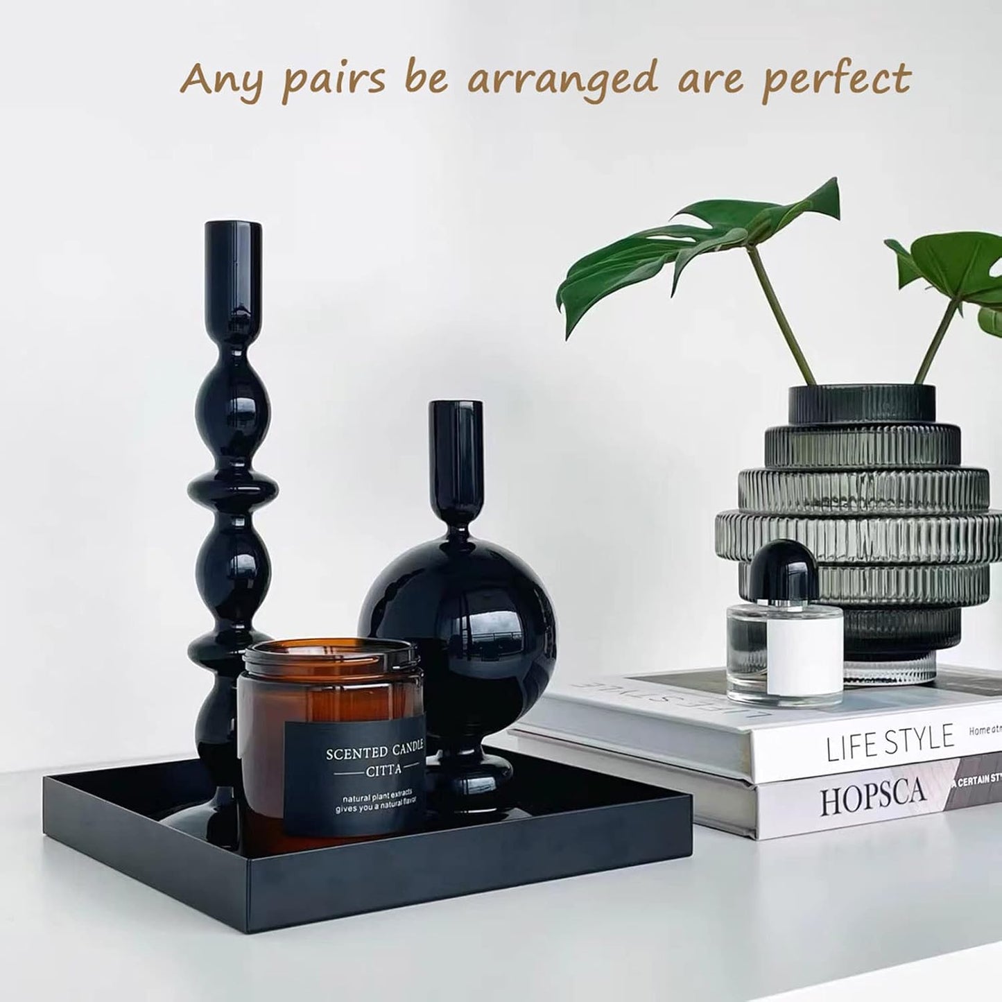 Candle Stick Candle Holder, Glass Candle Holders for Table Centerpiece, Modern Style Black Candle Holder Mixed 4pcs