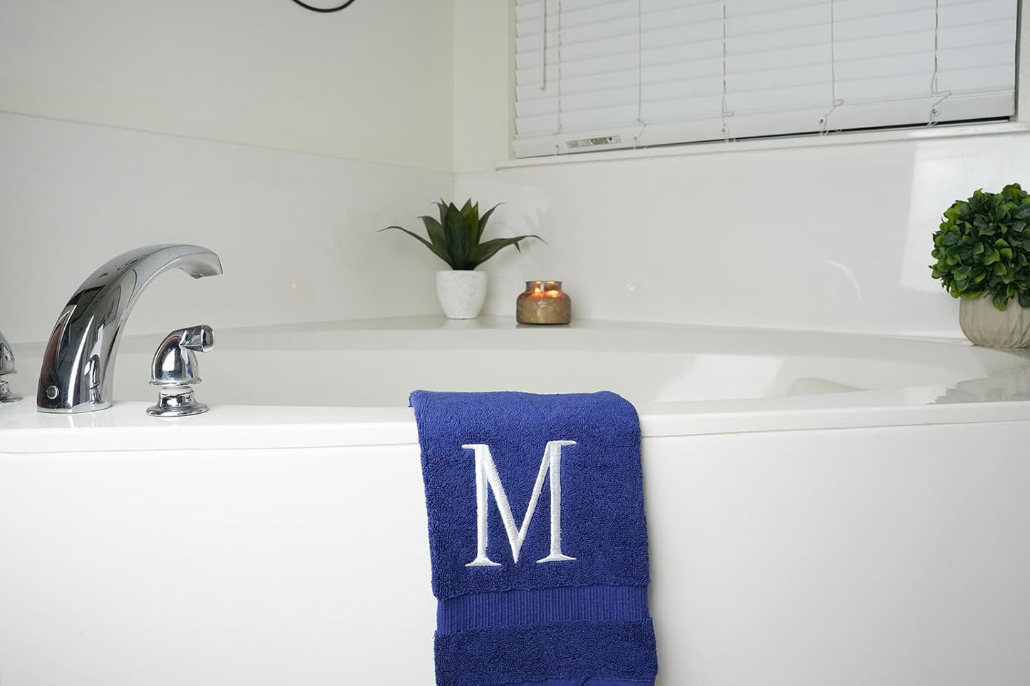 Navy with White Monogrammed Hand Towels for Bathroom - Set of 2 Letter M | Luxury Hotel Quality Initial Towels For