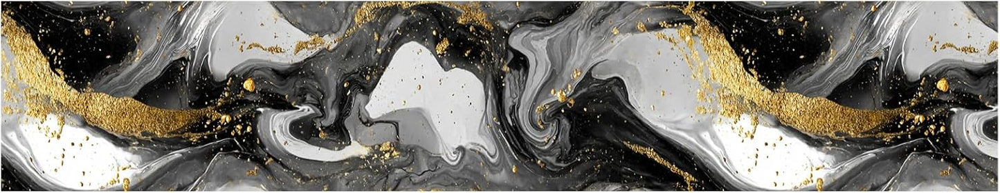 Wallpaper Border Peel and Stick Wall Border White Gold Pattern / Marble Wave / Black / 196 x 4