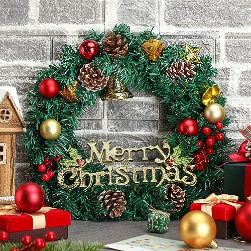 8 Pcs Christmas DIY Green Artificial Wreaths Bulk, 14 Inch, Classic
