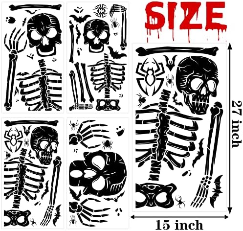Halloween Window Clings Scary Halloween Window Decorations 3D Skeleton Windows Cling Indoor Hallowe'en Windows Stickers Skeleton Decals Windows Clings for Glass Scary