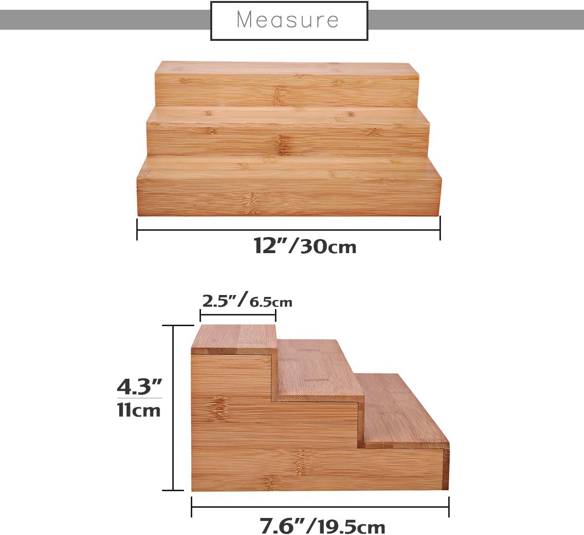 Bamboo Spice Rack Organizer for Cabinet 3 Tier Countertop Step Spice Shelf for Kitchen Storage and Organizer, Step