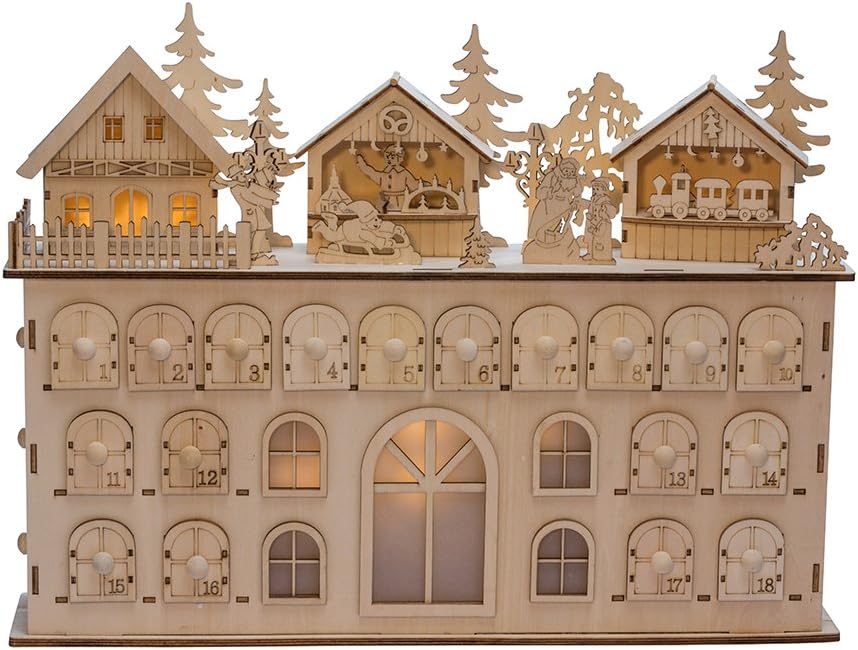 Kurt Adler LED Wooden Advent Calendar Decoration, 13-Inch