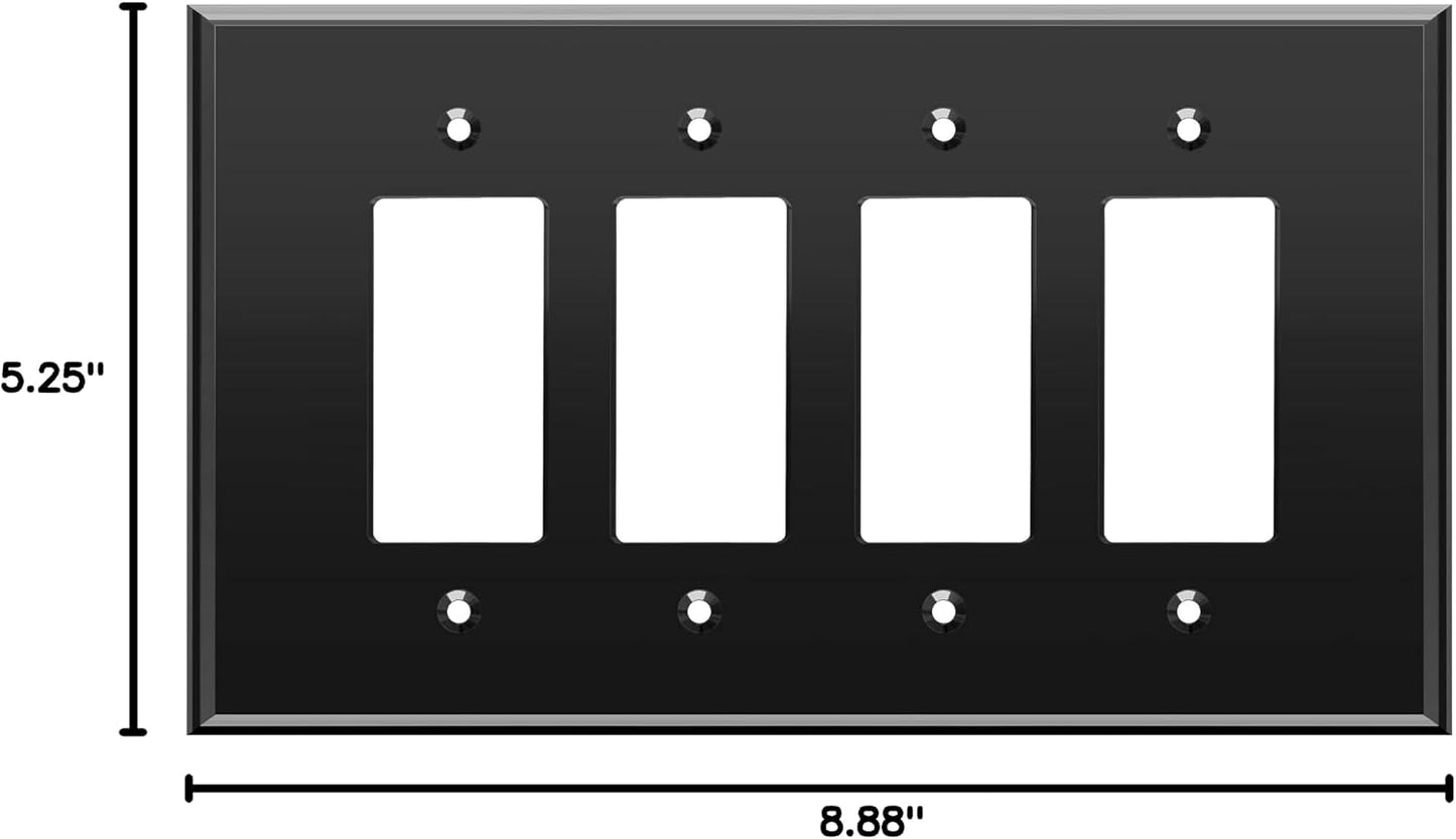 LIDER Reflective Decorator Wall Plate, Oversized 4-Gang, Mirror Glass Black | Mirrored Light Switch Plate, Plexiglass