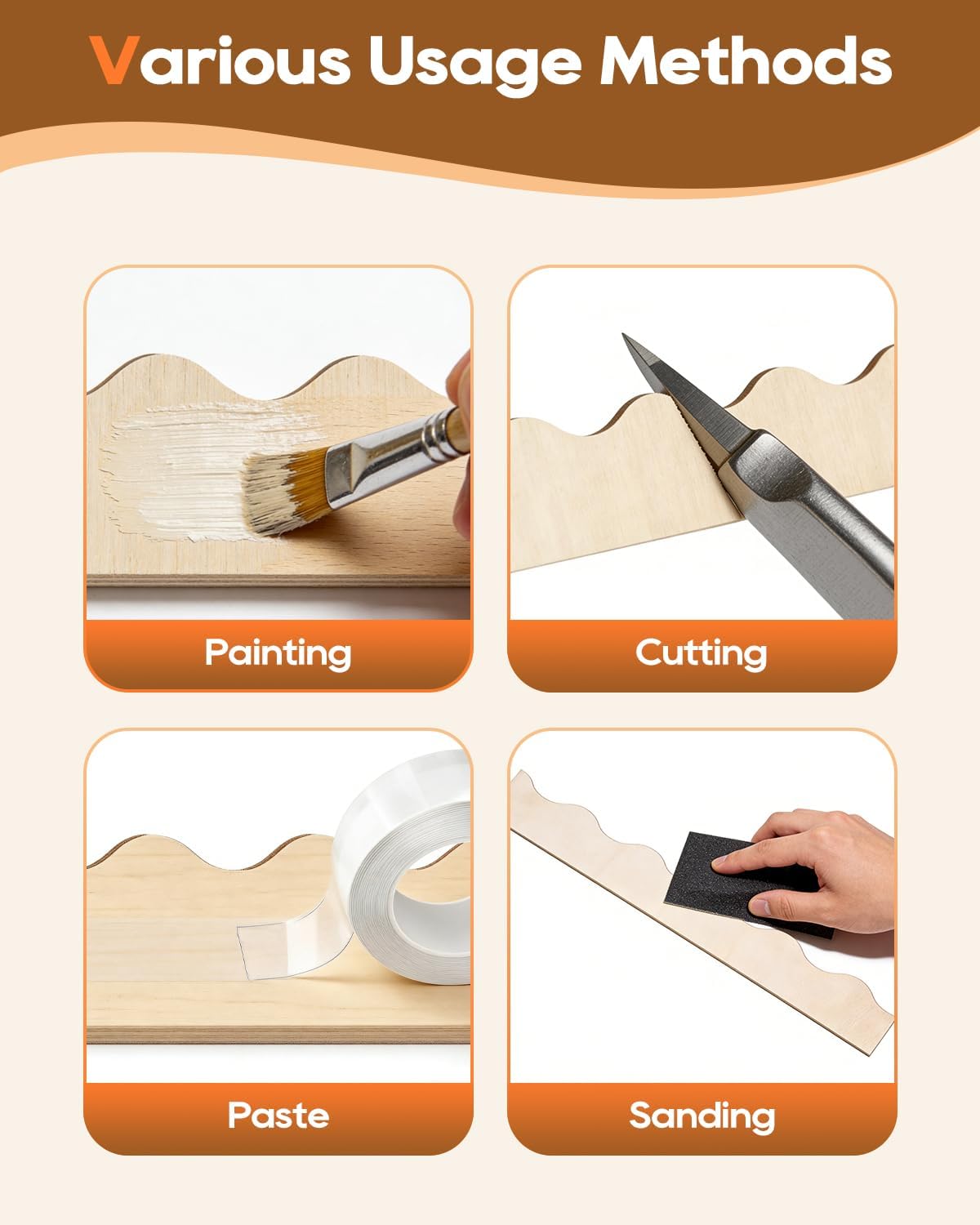 Wood Scalloped Edge Trims / Set of 20