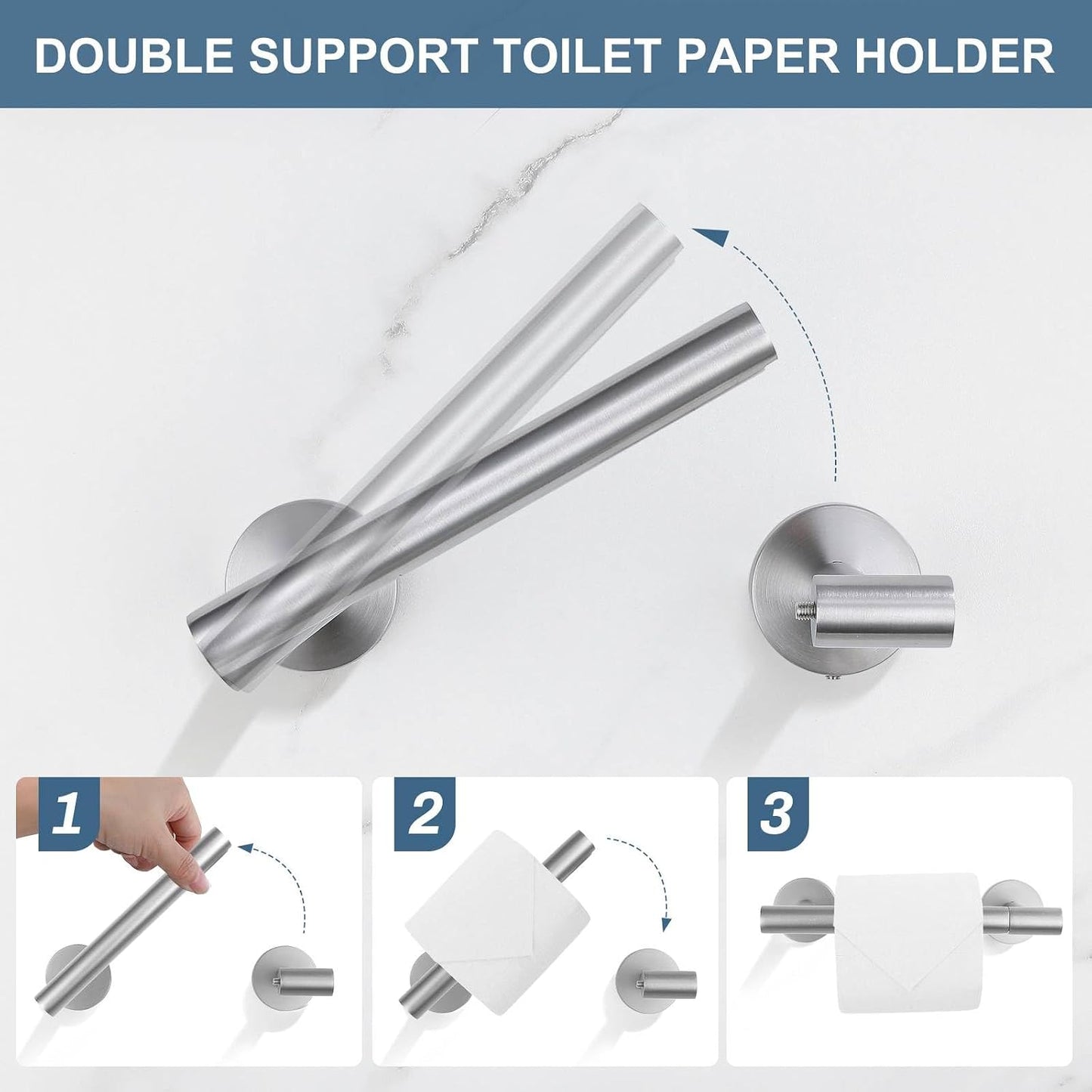 Brushed Nickel Bathroom Hardware Accessories Set, 5 Pieces Round Towel Bar Set Toilet Paper Holder Towel Rail Set for