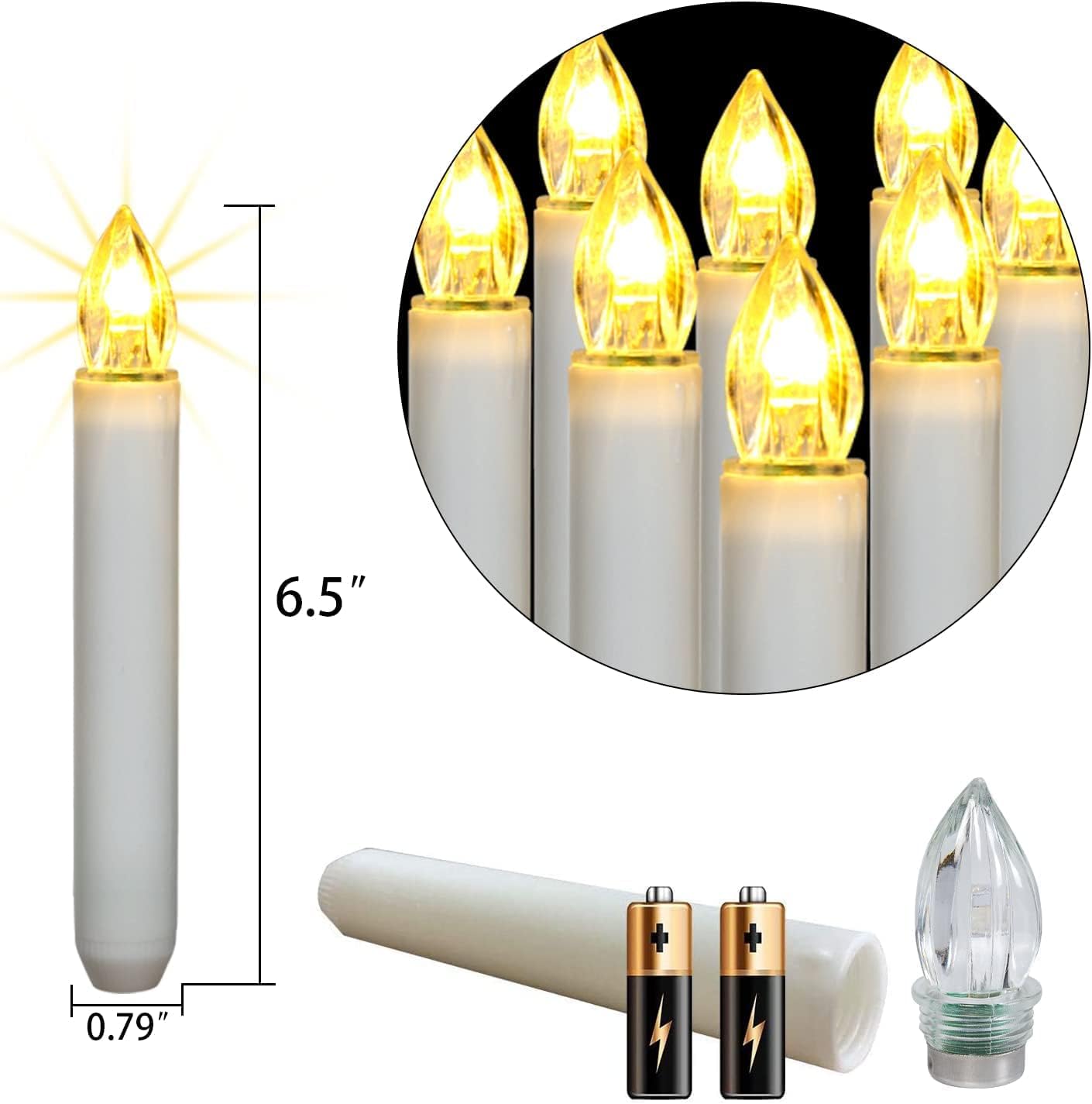 Homemory 12PCS Christmas LED Window Candles with 6h Timer, 2X Brighter Flameless Taper Candle with Suction Cups Battery