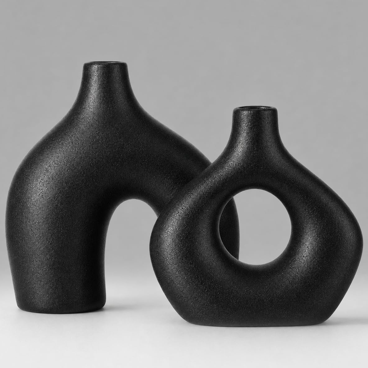 Black Ceramic Flower Vase Home Decor / Large Black / Set of 2