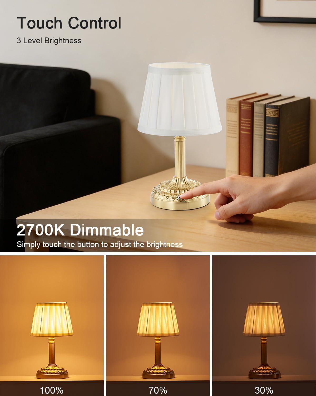 Small Cordless Table Lamp for Restaurant, 5200mAh Rechargeable | Battery Operated Lamp, Portable Dimmable Touch, Warm