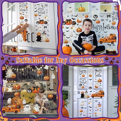9 Sheets Halloween Decorations Window Clings, Scary Pumpkin Ghost Bats Spiders Stickers Decals, Double Sided Printed Halloween Decals Decor for Home Office Door Glasses Party Favors Supplies