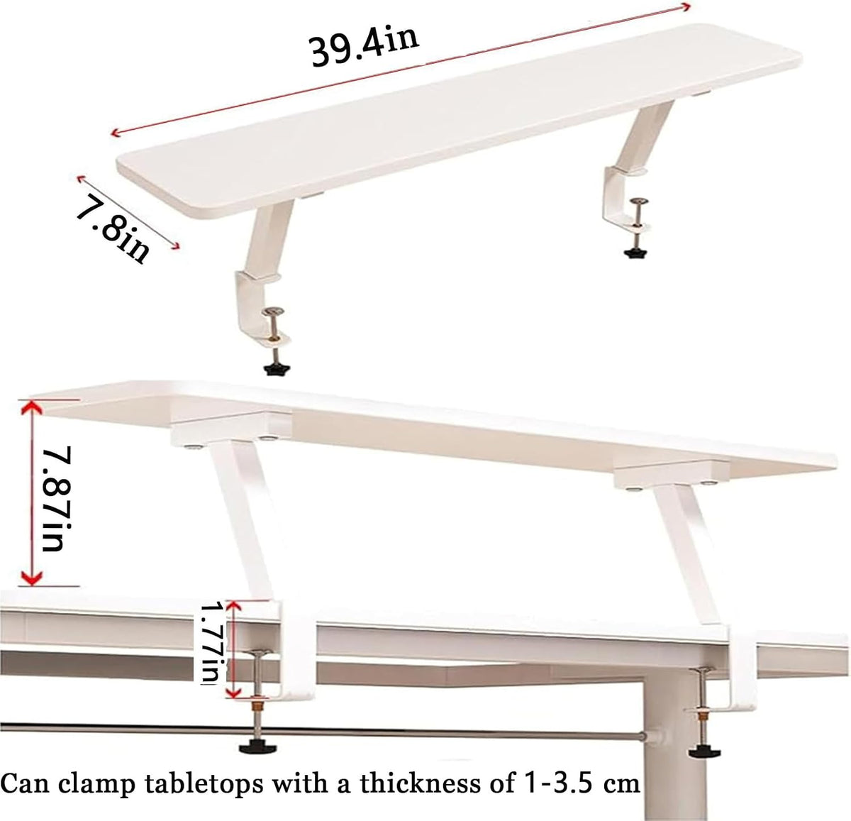 39.4x7.8 in Clamp on Desk Shelf, Adjustable Floating Desks Shelf Space Saving Desktop Extender Storage Organizer for
