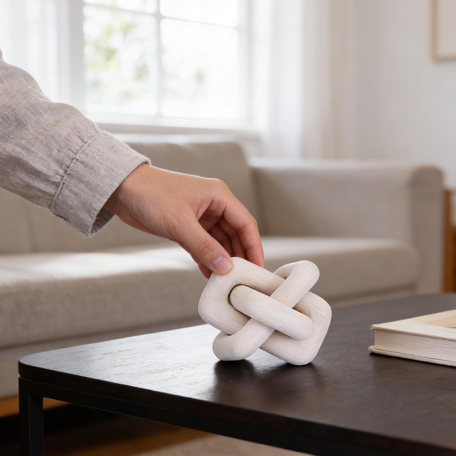 Wooden Knot Decoration Bohemian Decoration Hand-Carved Knot Autumn Winter Home Decor / White