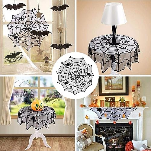 Halloween Tablecloth 40 Inch Black Lace Spider Web Table Topper
