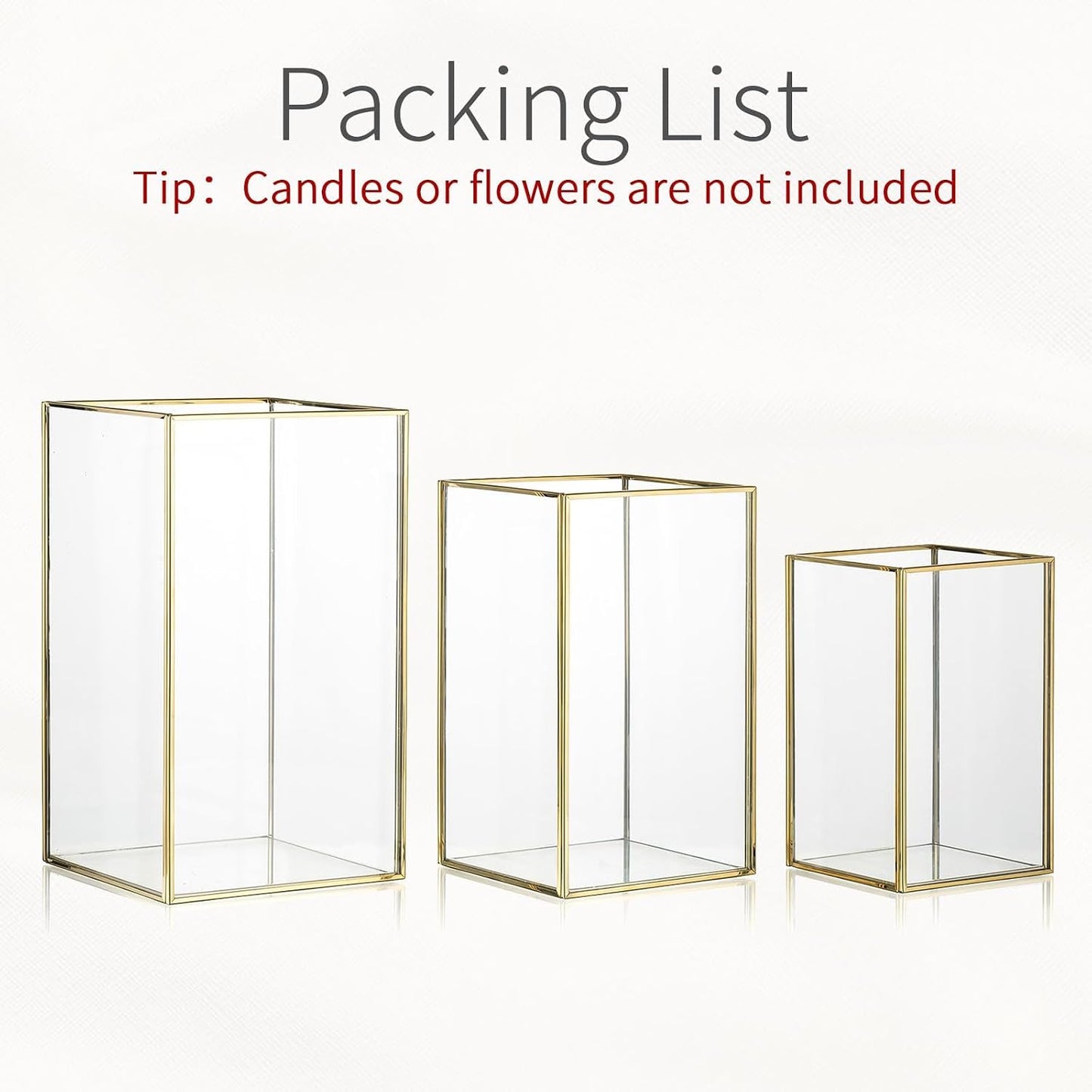Hurricane Glass Candle Holder: Large Gold Lanterns Set of 3 | Geometric Design, 6.5/8.1/9.5 In Decorative Lanterns for