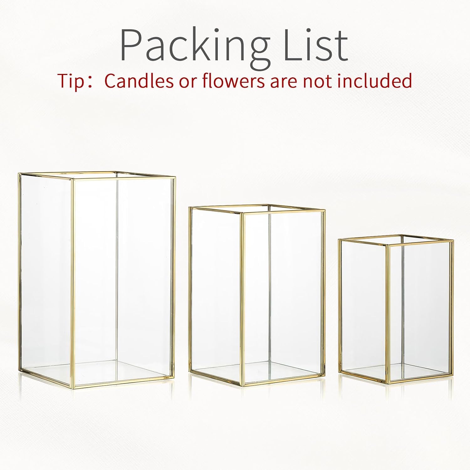 Hurricane Glass Candle Holder: Large Gold Lanterns Set of 3 | Geometric Design, 6.5/8.1/9.5 In Decorative Lanterns for
