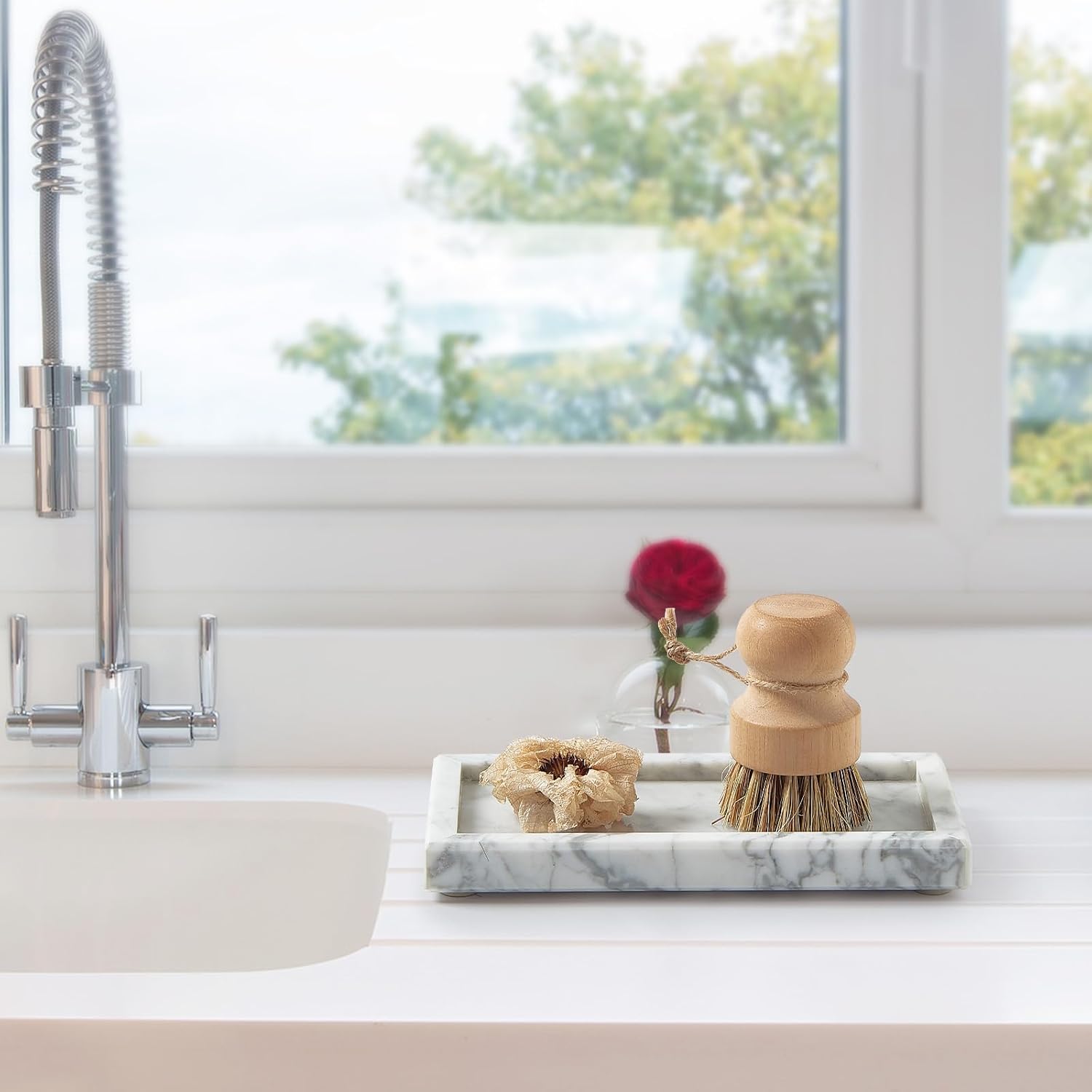 Stone Organizer / Natural Small Marble Vanity Tray / White / 7.9 x 4.3 x 0.8