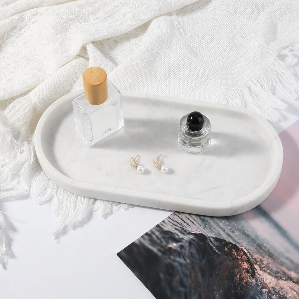 Marble Vanity Tray / Bianco Carrara White / 10 x 5 x 0.7