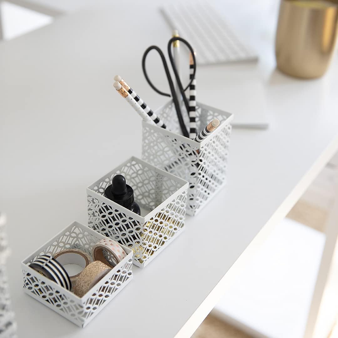 BLU MONACO | White Desk Organizer Set | 6 Piece Metal Desk Organizer with Pen Cup, Accessory Trays, and Letter Trays