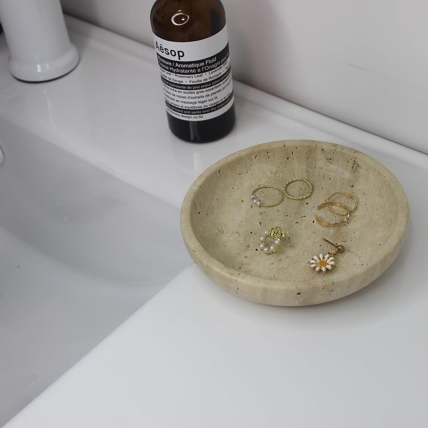Trinket Dish for Ring Earring / Beige Travertine