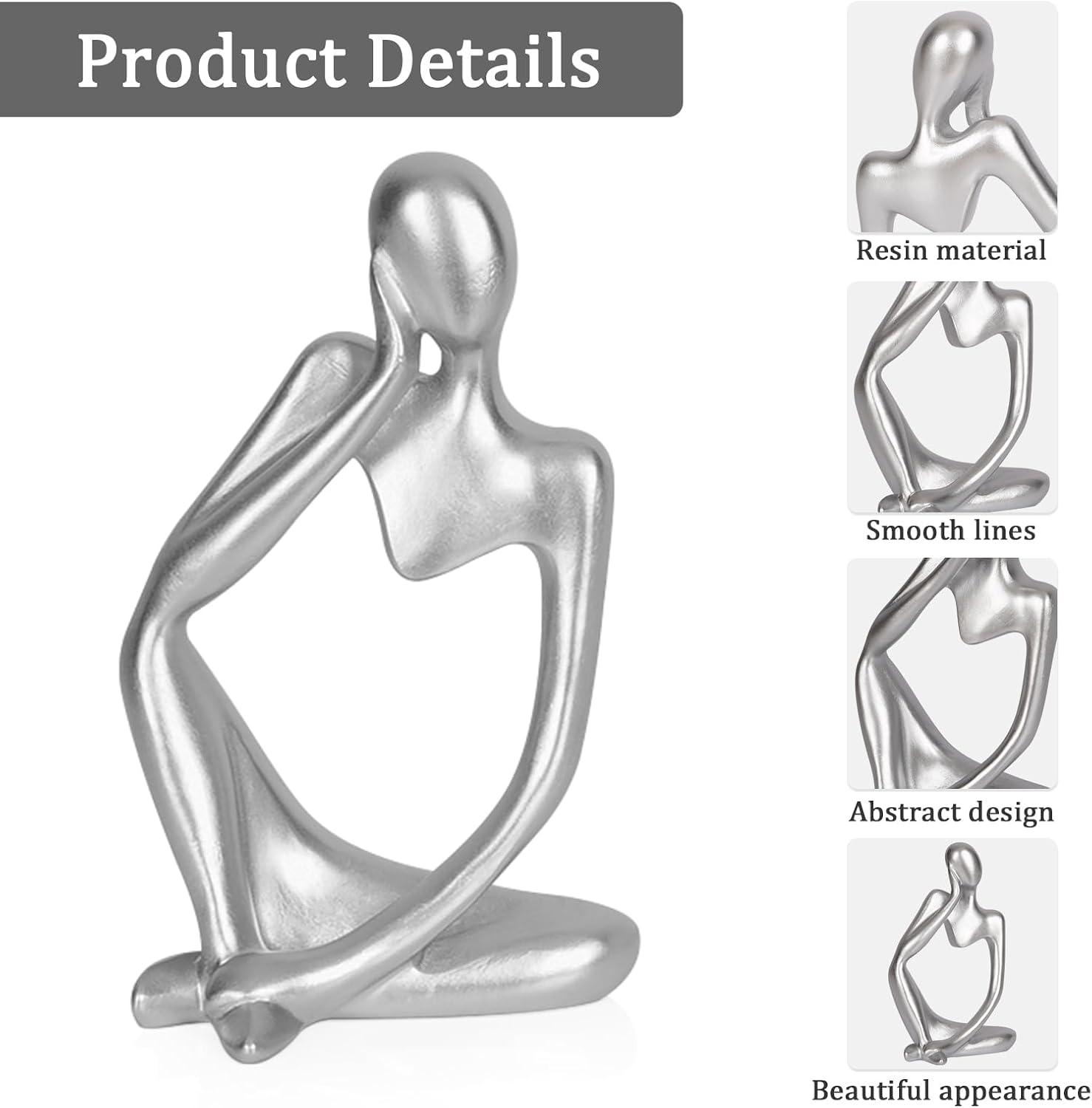 Sandstone Resin Thinker Style Abstract Sculpture Statue Collectible / Small Silver / Set of 3