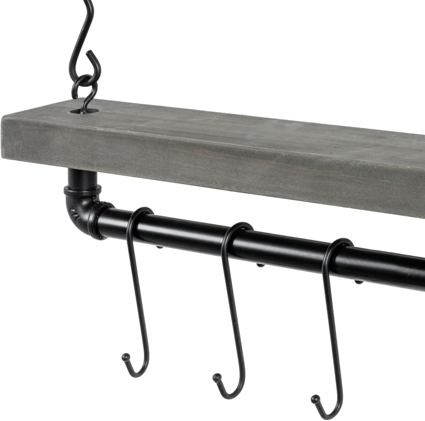 MyGift Wall Ceiling Pot Rack with Shelf, Black Pipe Cookware Organizer | Industrial rack stores pots, pans, and