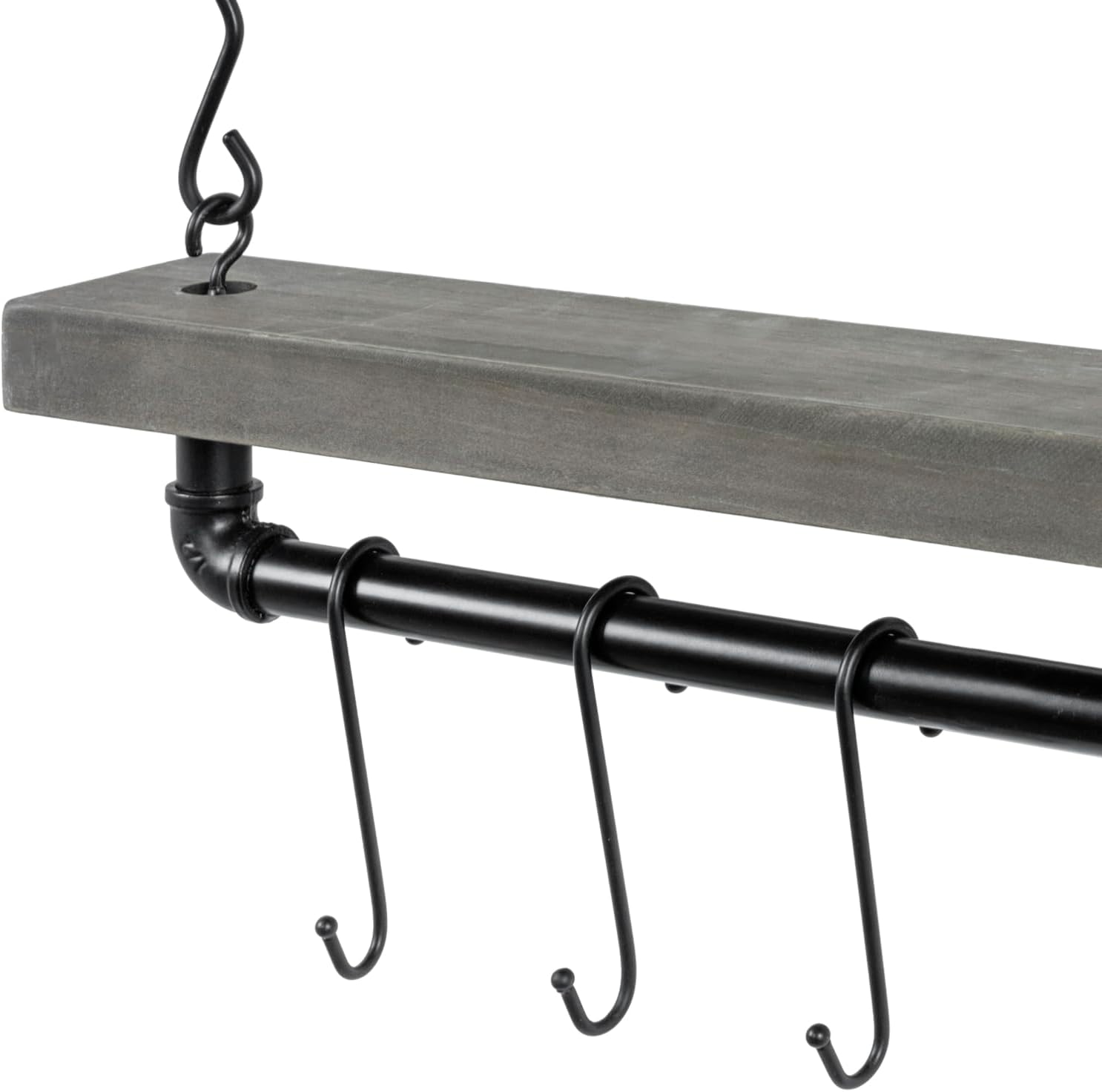 MyGift Wall Ceiling Pot Rack with Shelf, Black Pipe Cookware Organizer | Industrial rack stores pots, pans, and