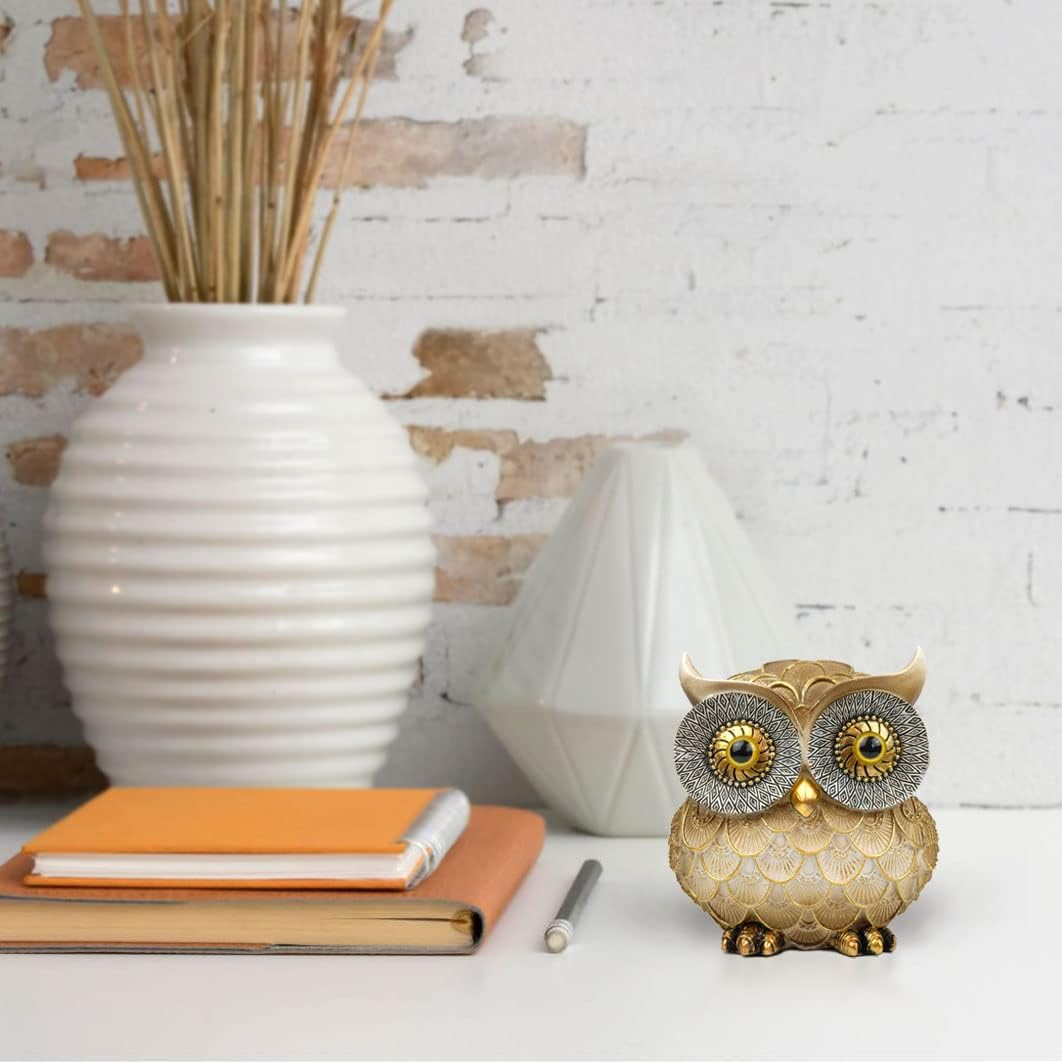 4.2" Vintage Gold Resin Owl Figurine / Retro Gold / Small