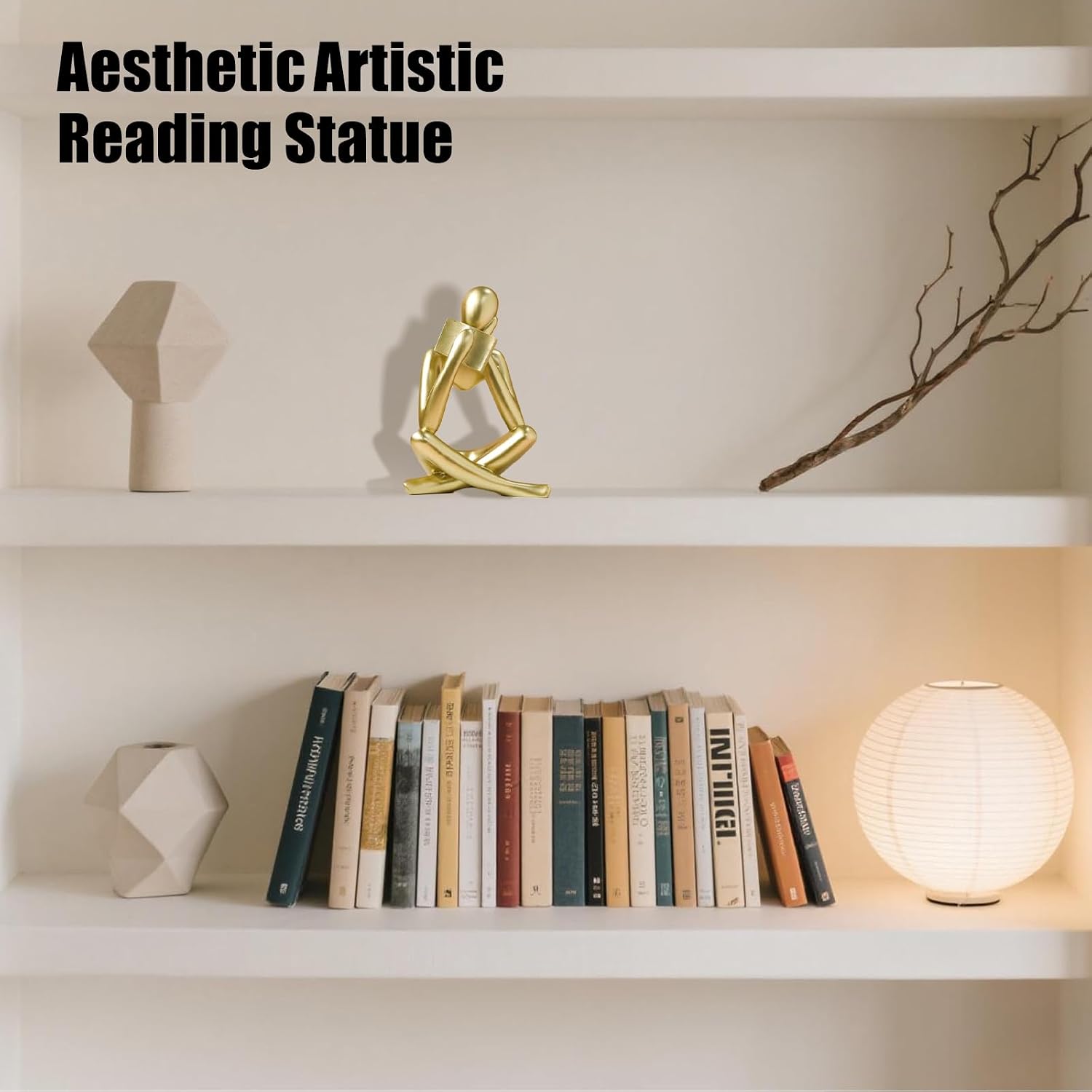 Bookshelf Decor Reading Statue / Gold