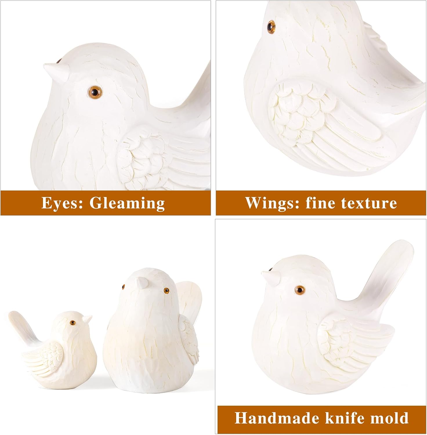 Birds Figurines / Resin Bird Statues Home Decor / 1B & 1S / White