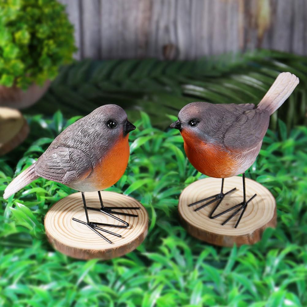 Robin Figurines Ornaments Resin Bird Statues Small Realistic Bird Animal Figurines / Set of 2