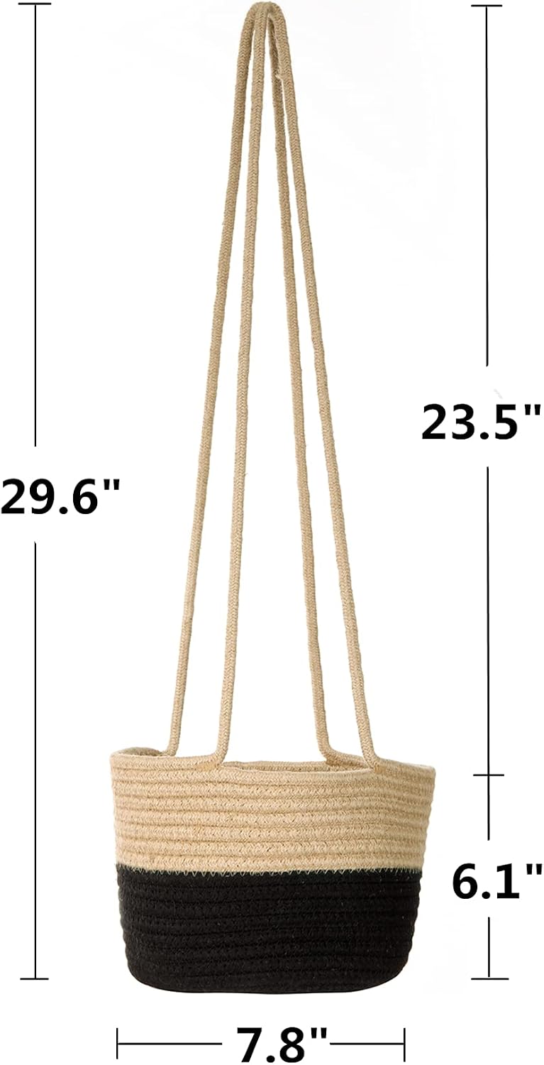 Hanging Planter Basket Jute Rope Woven Plant Hangers Indoor Hanging Plant Holder Up / Jute-black