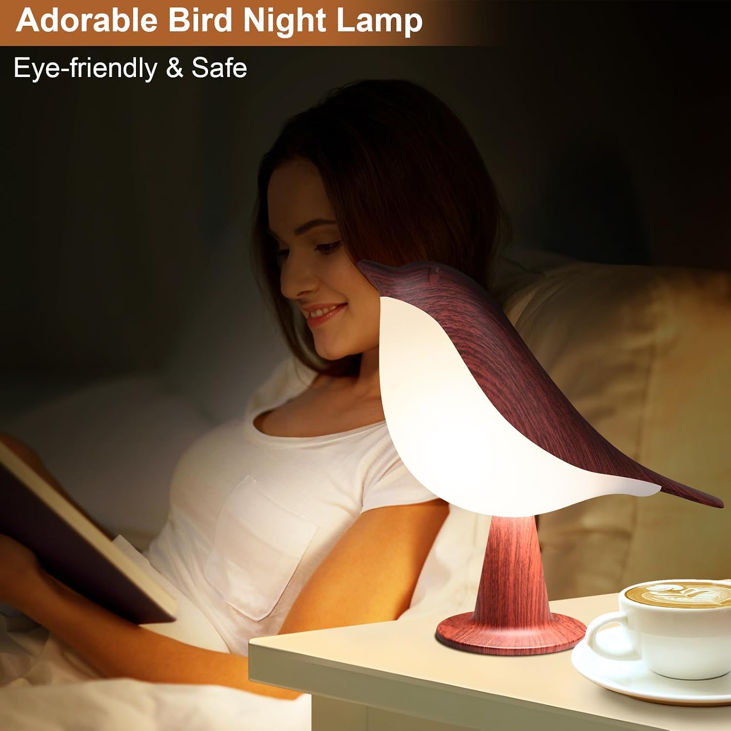 VoMii Bird Desk Lamp Set of 2, Small Table Lamp Cordless Touch Dimmable Night Light with 3 Color Temperature