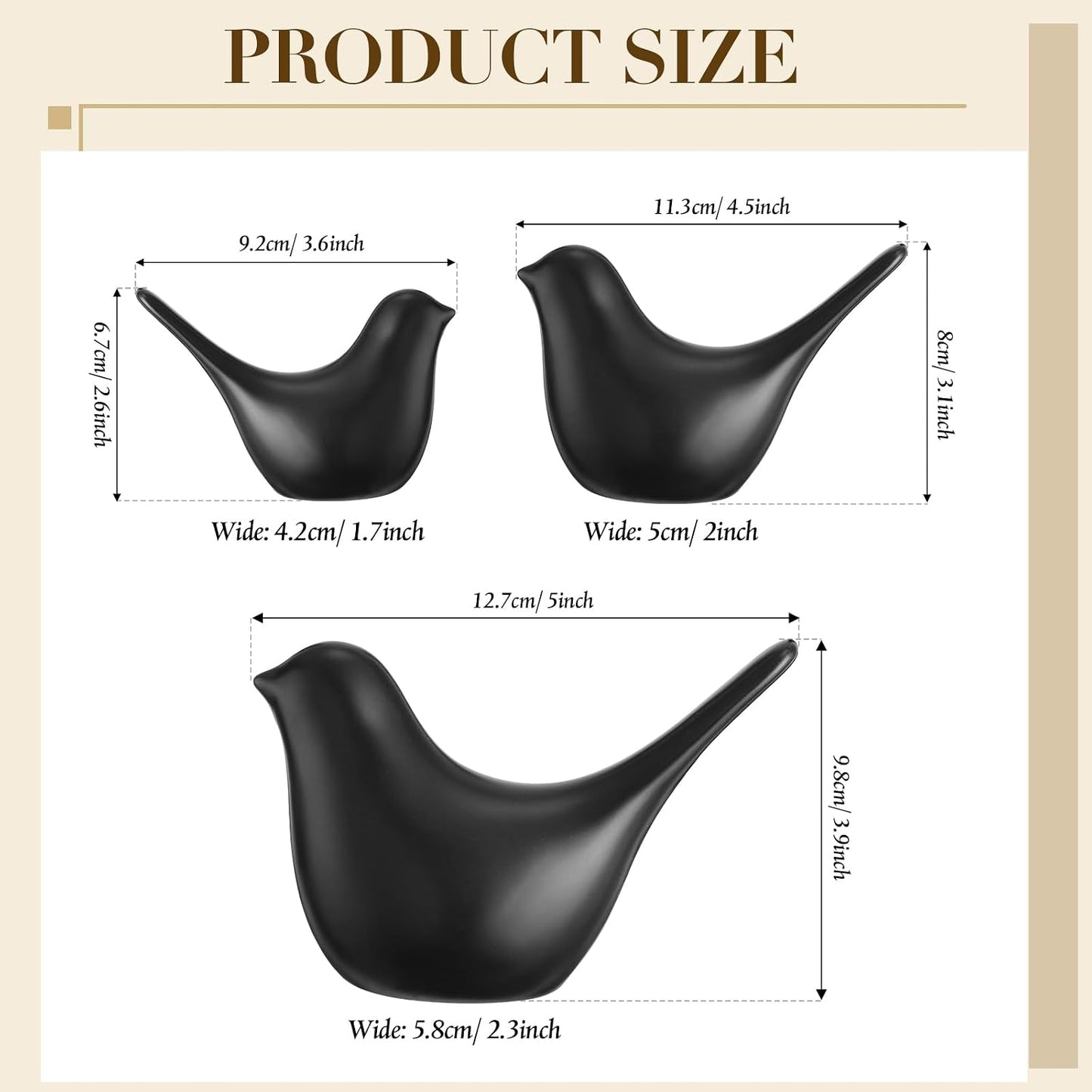 Bird Decor Figurine Ceramic Bird Statue Small Modern Figurines Home Decor / Black / Set of 3