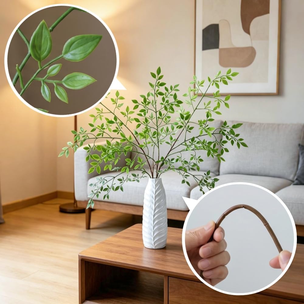 Nandina Artificial Plants Greenery Stems for Vase Fake Plants Fake Leaves / Green / Set of 4