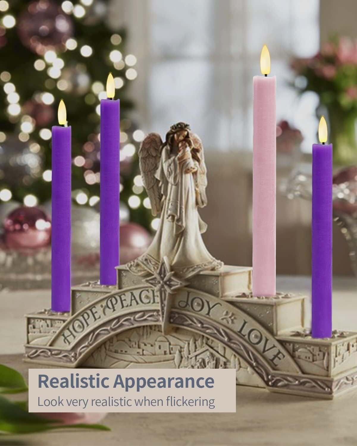 SHYMERY Flameless Advent Candles,Real Wax Battery Operated Electric LED Taper Candles with Remote Timer, Set of 4