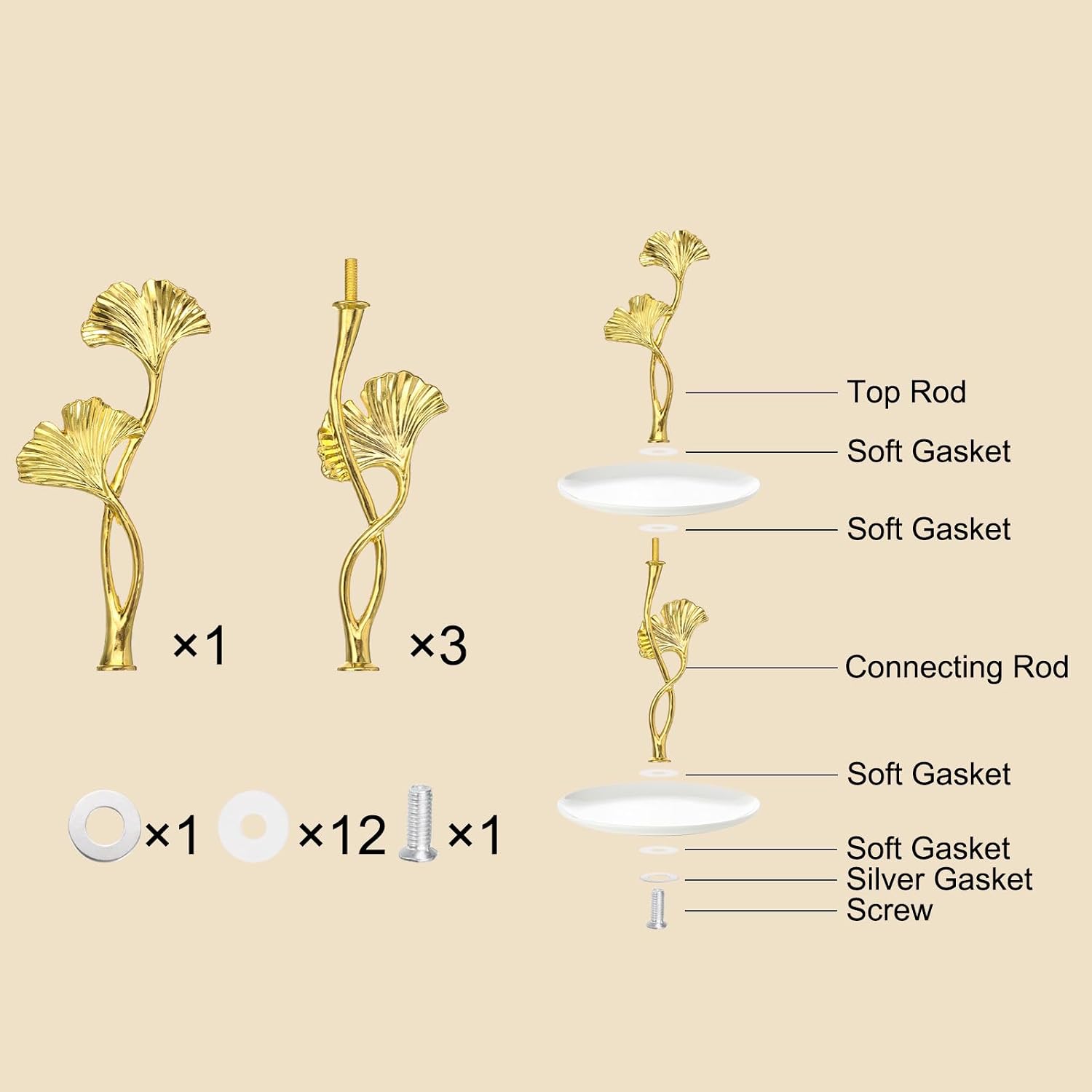 2 Tiers Cake Tray Stand Handle Metal Cake Stands Holder Cupcake Dessert Plate / Gold / Set of 3