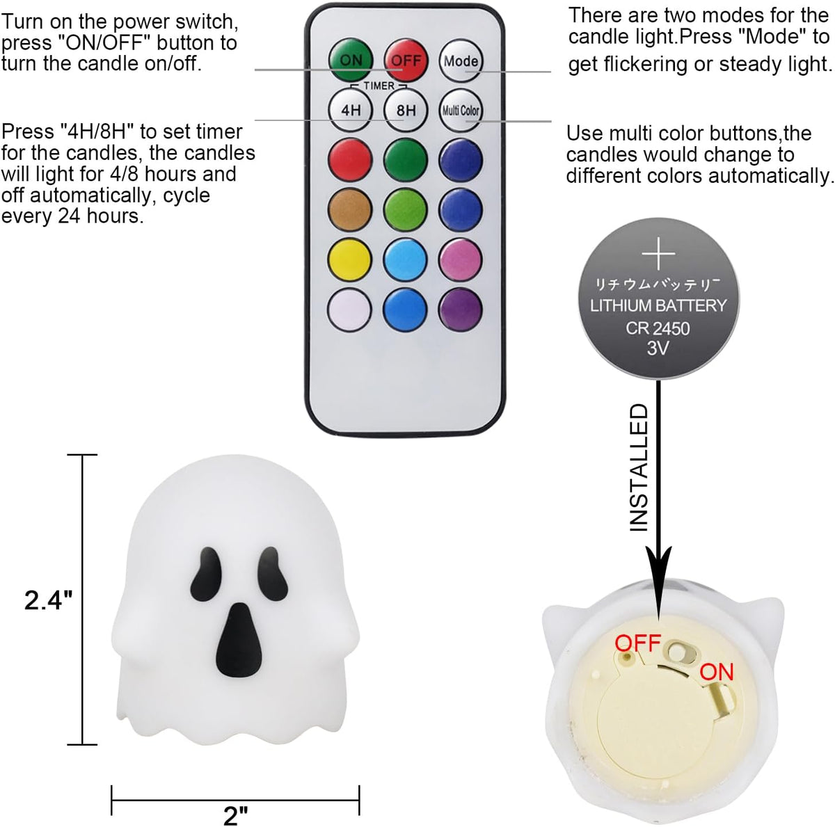 Halloween Ghost Flameless Candles Color Changing with Remote Timer | Battery Operated LED Votive Candle, 400 Hours Long
