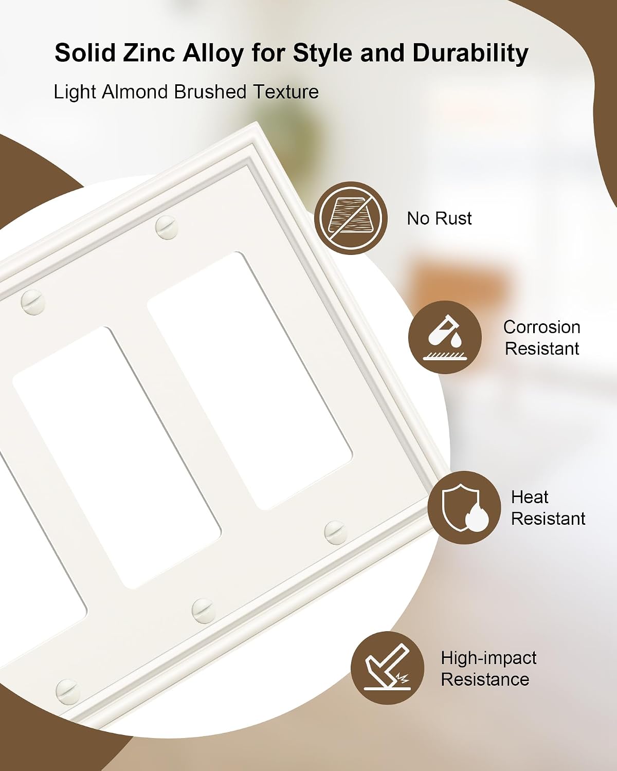 2-Pack Zinc Alloy Tripple Decorator Outlet Cover Plate, Solid Switch Cover | Durable Wall Plates for Electrical
