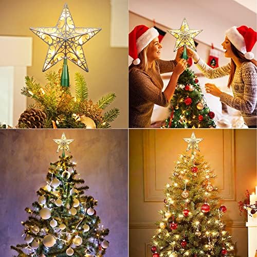Brizled Silver Christmas Tree Topper, 9.5" 3D Xmas Star with 10 Lights