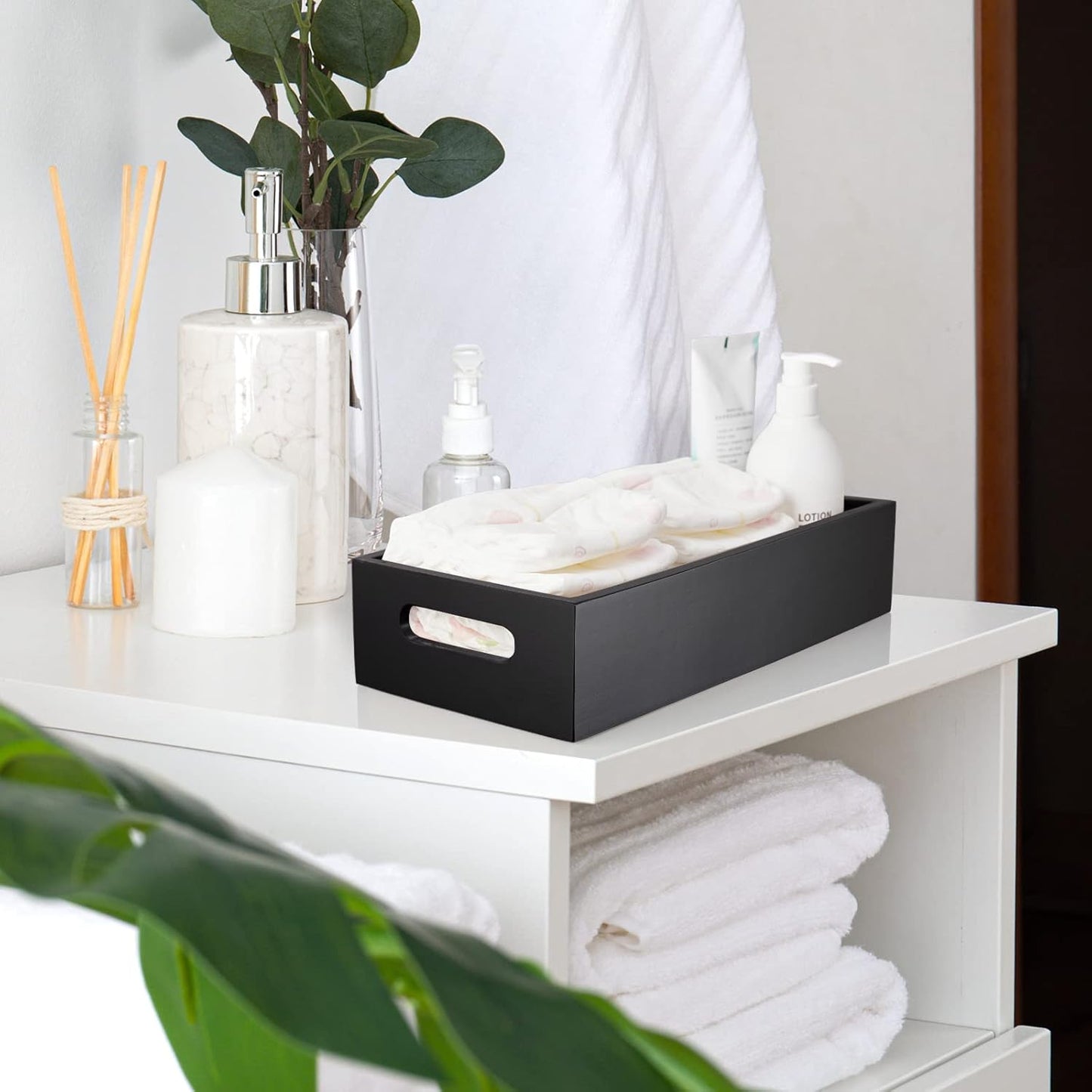 Wooden Toilet Tank Paper Basket / 13 Inch / Black