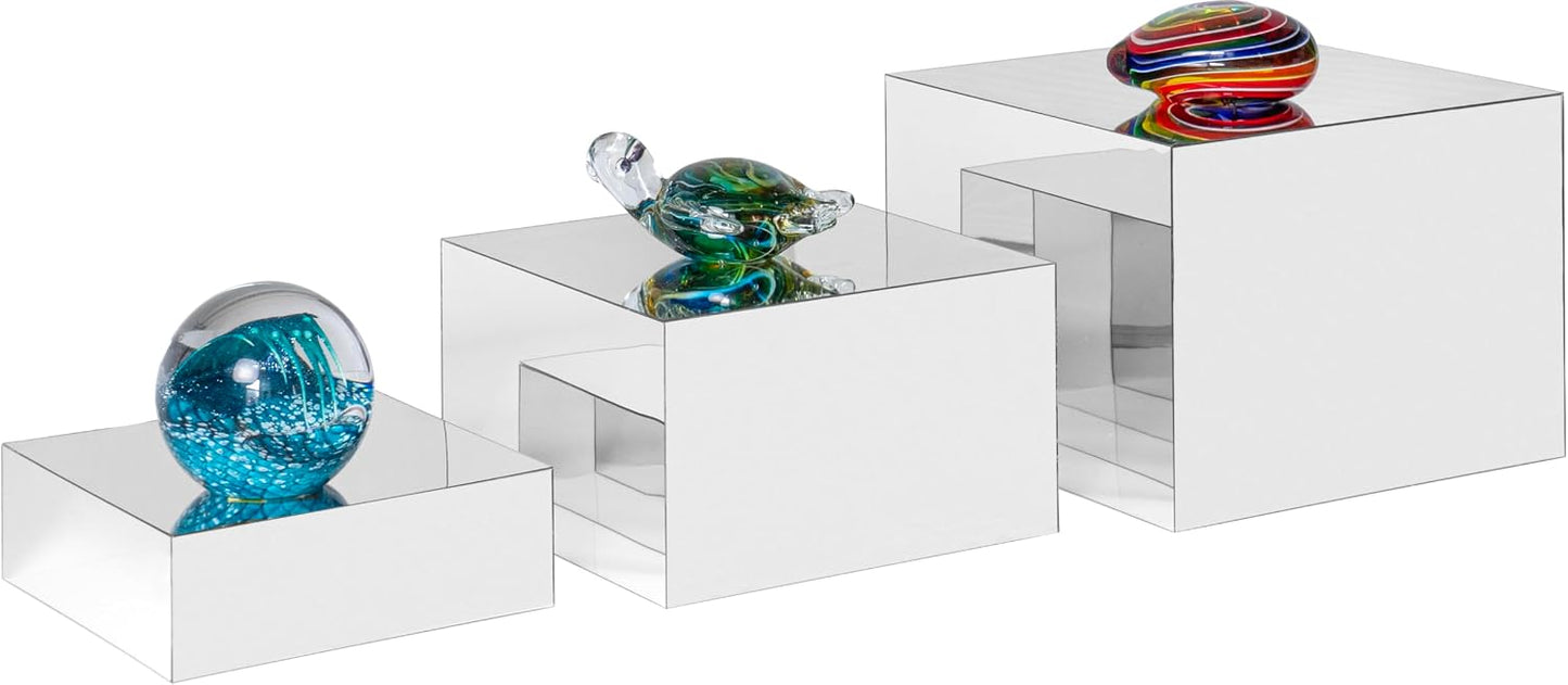 Red Co. Set of 3 Glossy Silver Acrylic Cube Display Nesting Risers with Hollow Bottoms - 2 Pack
