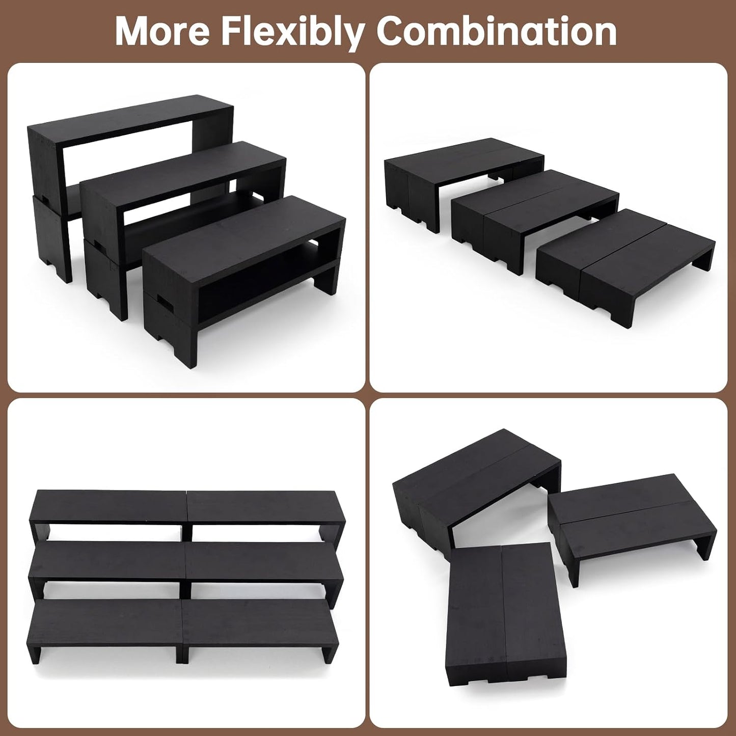 Display Riser Black Wood Risers Small Wooden Stand 3 Tiered Wood Racks / Small/ Black / Set of 12