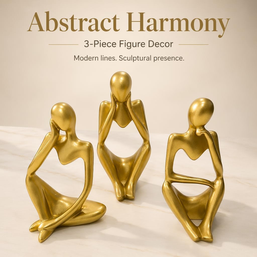 Thinker Statue / Abstract Resin Figurines / Gold / Set of 3